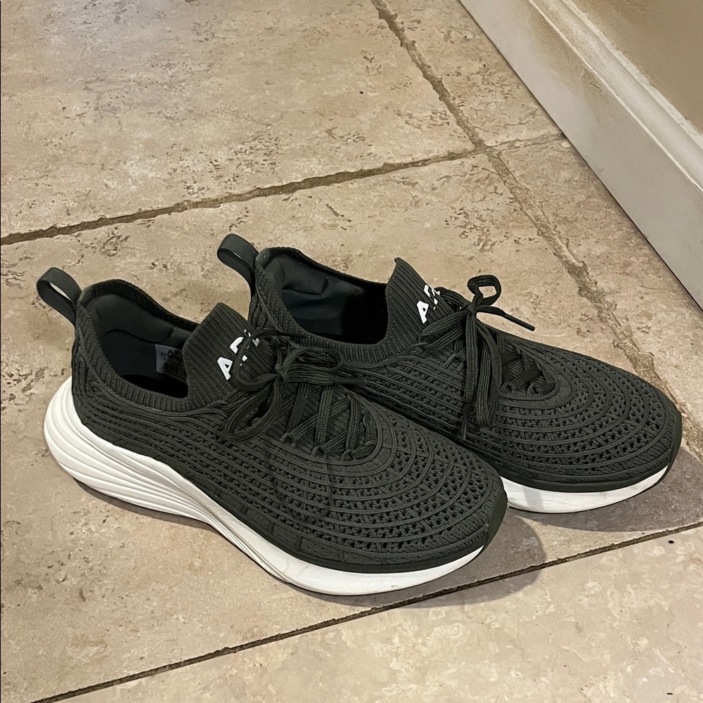 APL Dark Green Knit Slip-On Athletic Sneakers with White Sole
